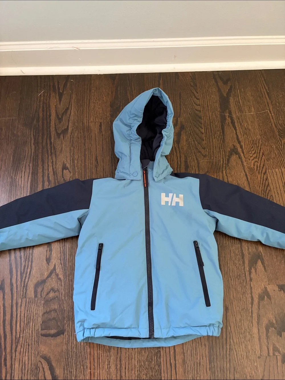 Helly Hansen Kids Insulated Ski Jacket Blue/Navy Blue Hooded Coat Winter EUC